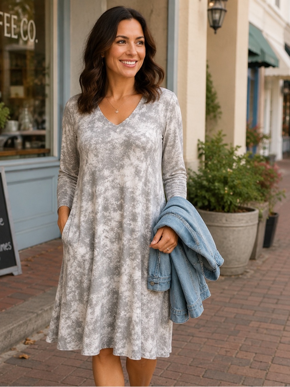 LuLaRoe‎ Emily Gray Cloud Print Swing Dress with Pockets Women's Small NWT
